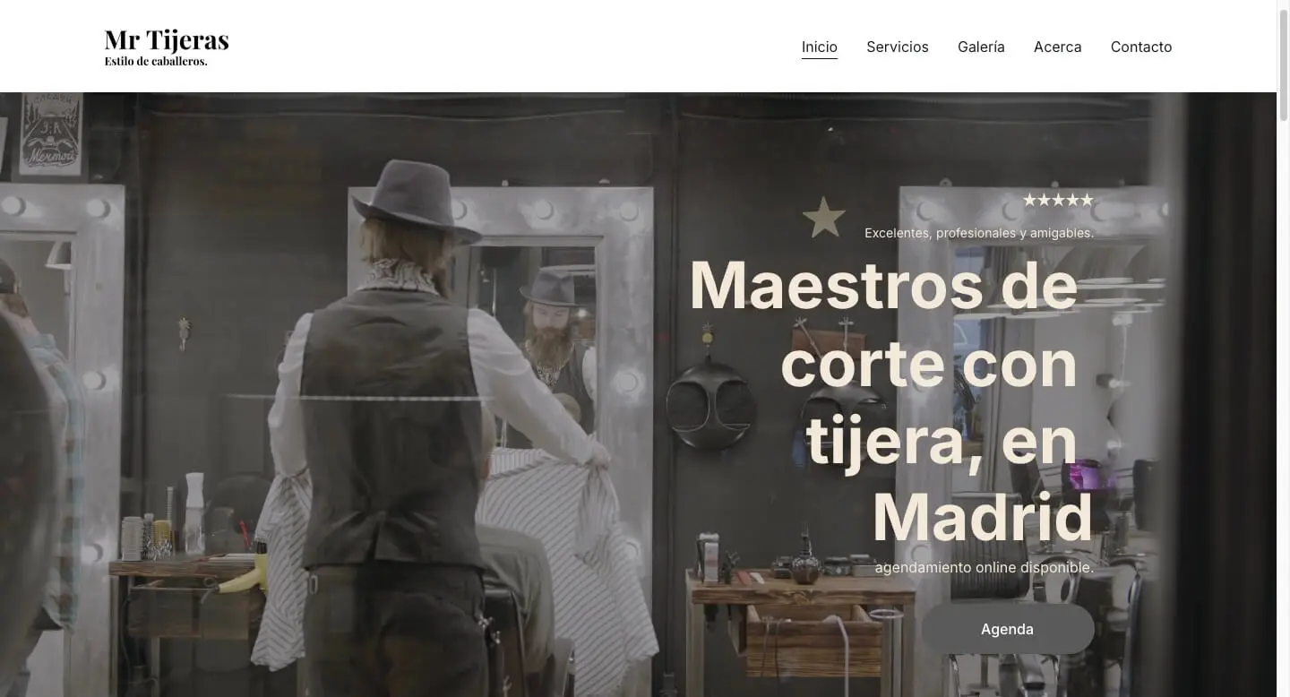 Landing page de la barbería Mr. Tijeras